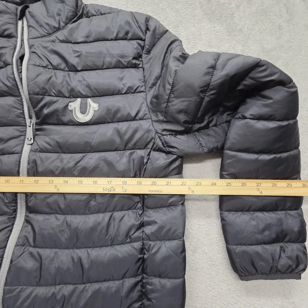 True Religion Jacket Mens M Black Puffer Light Insulated Lined Full Zip Pockets
